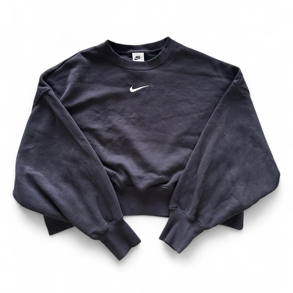 Black Nike crewneck sweatshirt with white embroidered swoosh